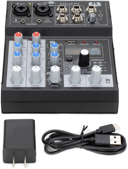 CAD Audio MXU4-FX 4 Channel Mixer with USB Interface and Digital Effects , Black