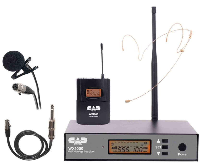 CAD Audio WX1000BP UHF Wireless Body Pack Microphone System Includes Headworn Mic, Lavalier Mic and Guitar Cable