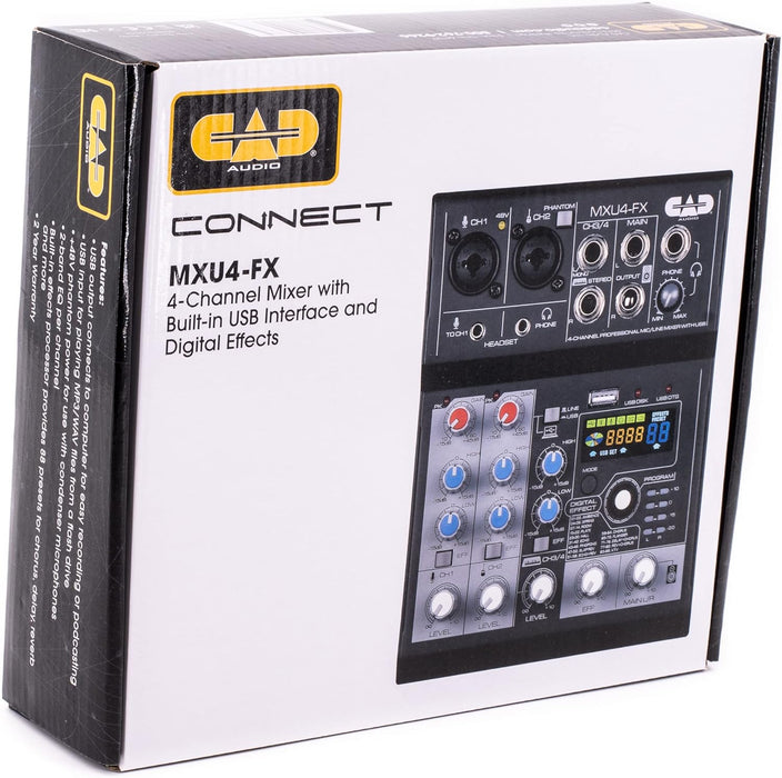 CAD Audio MXU4-FX 4 Channel Mixer with USB Interface and Digital Effects , Black