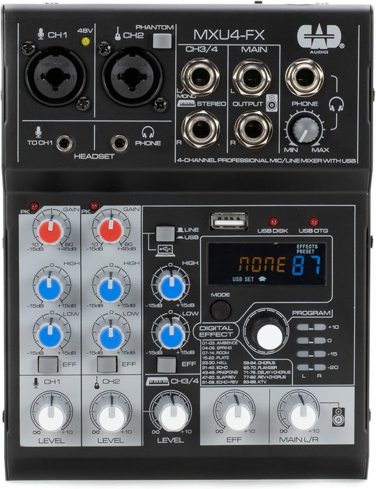 CAD Audio MXU4-FX 4 Channel Mixer with USB Interface and Digital Effects , Black