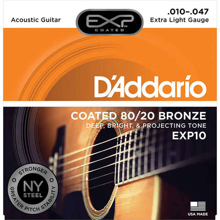 Cuerdas acústicas DAddario 10-47 Extra Light Coated 80/20 Bronze