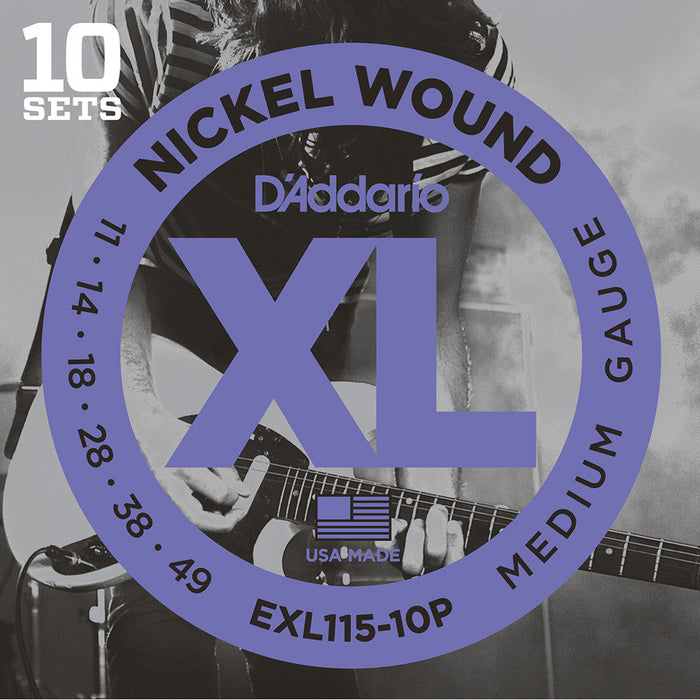 DAddario 10-Pack EXL115 Nickel Wound - Medium/Blues-Jazz Rock - 11-49