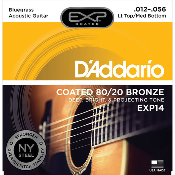 DAddario 12-56 Light Top Medium Bottom Bluegrass Coated 80/20 Bronze Acoustic Set