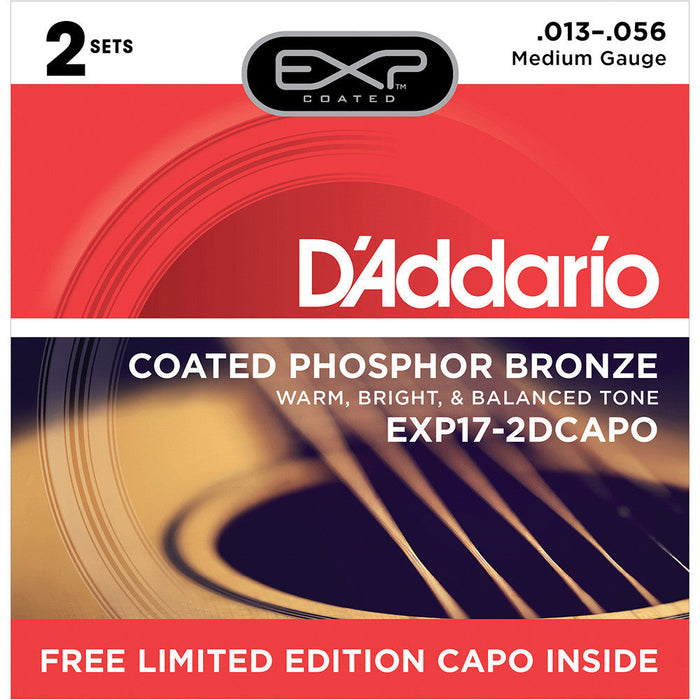 DAddario 13-56 Phosphor Bronze Medium 2Pk with Free Capo