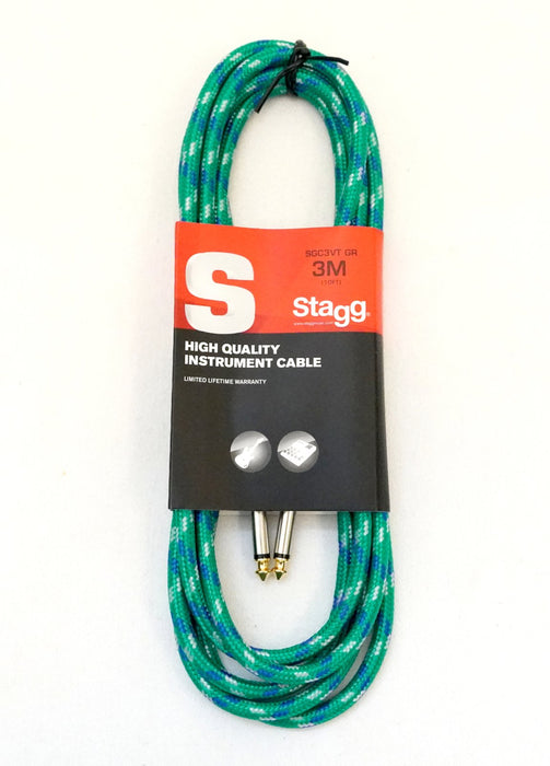 Stagg 10ft Vintage Tweed Instrument Cable (Green) SGC3VTGR