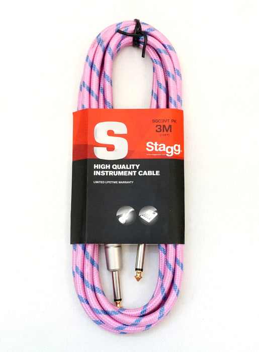 Stagg 10ft Vintage Tweed Instrument Cable (Pink) SGC3VTPK