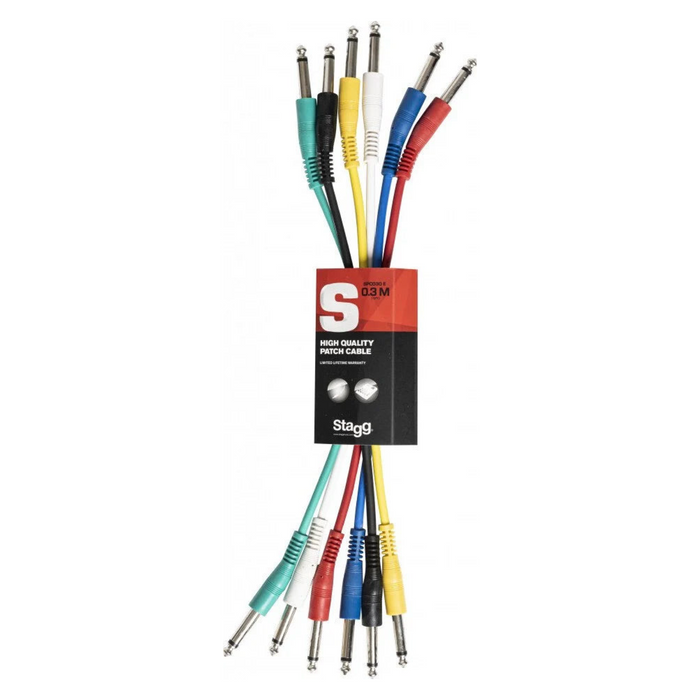 Mono patch cable 6 x jack/jack (m/m) 30 cm (1') moulded plastic 12 inches