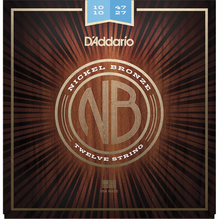 Juego de guitarra acústica DAddario 10-47 de bronce niquelado, 12 cuerdas, ligera