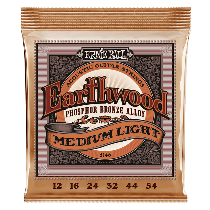 ERNIE BALL 2146 EARTHWOOD MEDIUM LIGHT PHOSPHOR BRONZE ACOUSTIC GUITAR STRINGS - 12-54 GAUGE