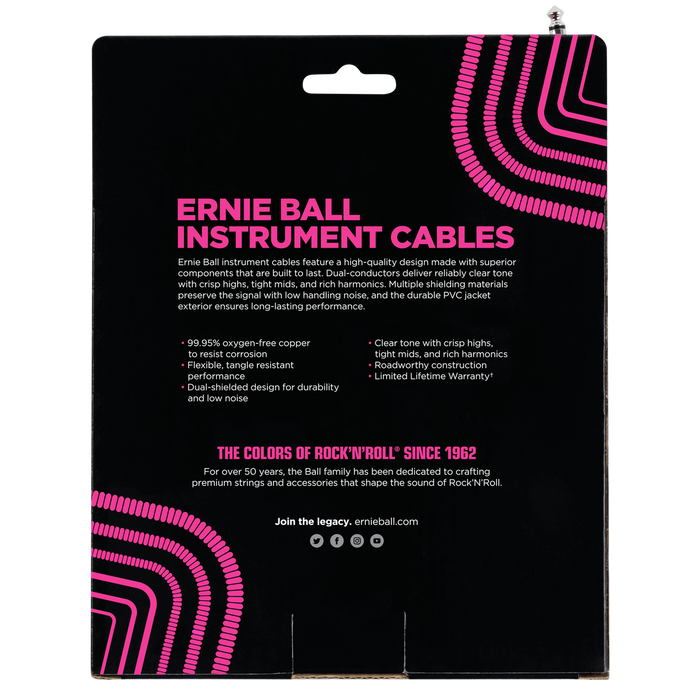 Ernie Ball 30ft  White Vintage Classic Coiled Straight/Angled Instrument cable P06045