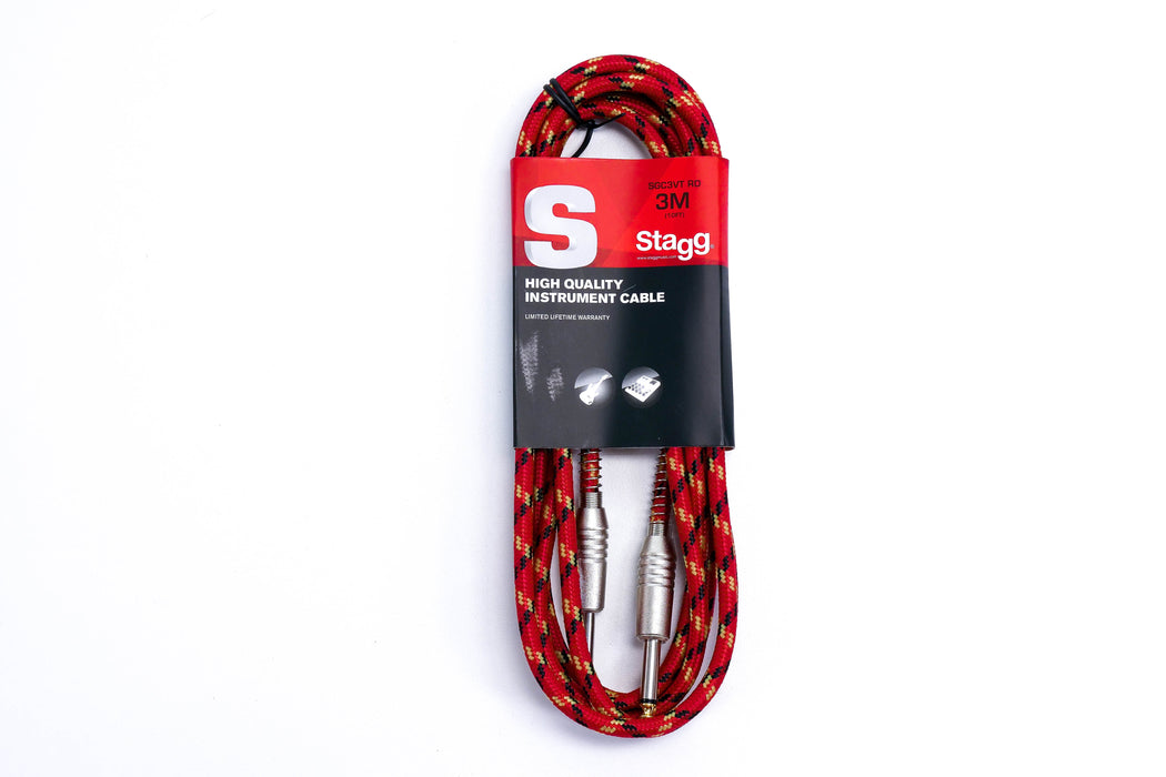 Stagg SGC3VT RD S-Series 1/4 Inch Red Vintage Tweed  Instrument Cable - 10 Feet