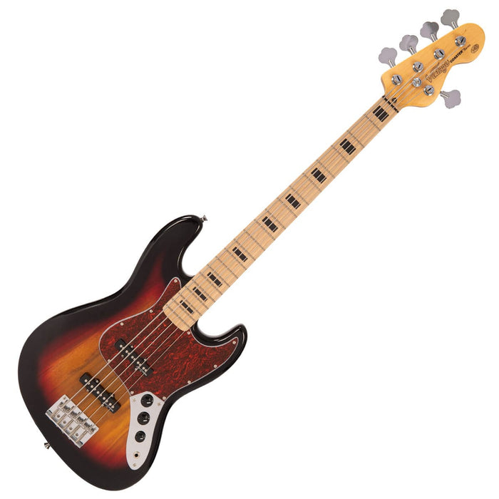 Vintage V495 Coaster Series 5-String Bass Guitar Pack ~ 3 Tone Sunburst