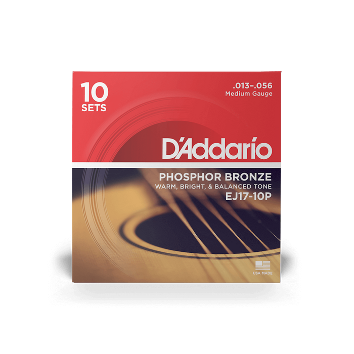 DAddario 10-Pack EJ17 Phosphor Bronze, Medium, 13-56