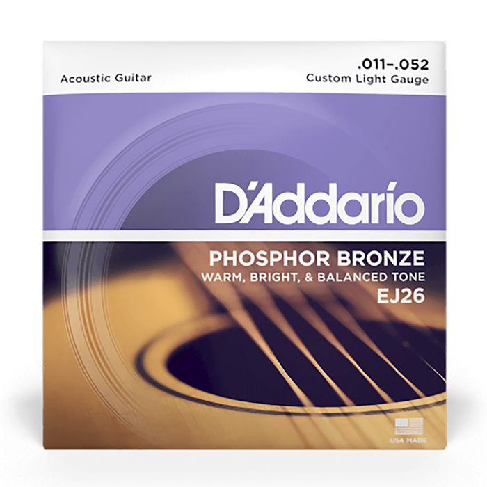 DAddario 10 Pack EJ26 Phosphor Bronze Acoustic Strings, Custom Light, 11-52