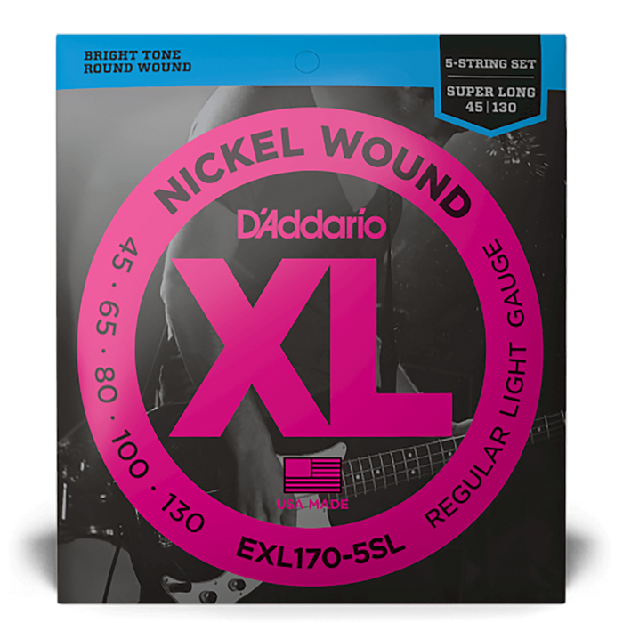 DAddario 45-130 Light 5 String Nickel Wound Bass Strings, Super Long Scale