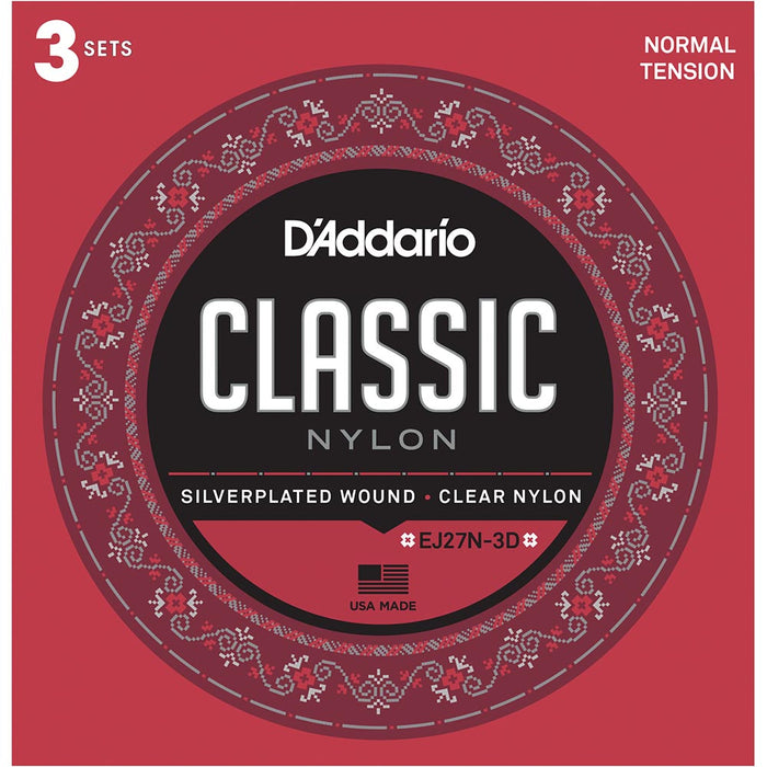 DAddario EJ27N Student Nylon Classical Guitar Strings - Normal Tension - 3 Sets