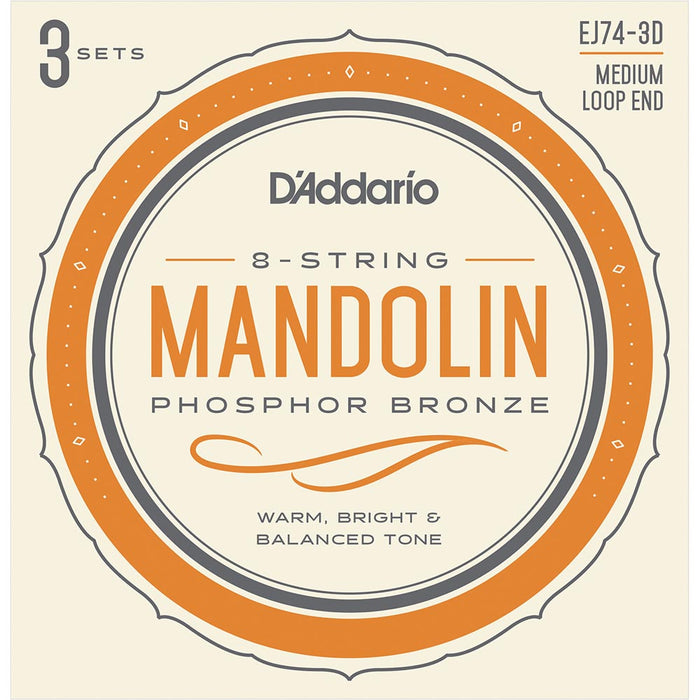 DAddario EJ74 Mandolin Strings - Phosphor Bronze - Medium - 11-40 - 3 Sets