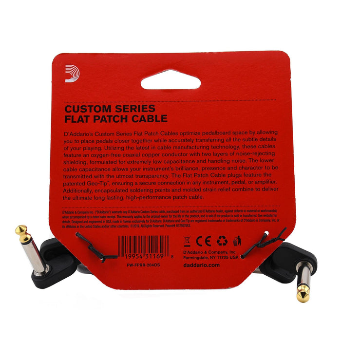 DAddario 4 Inch Flat Patch Cable Offset Right Angle, Twin Pack