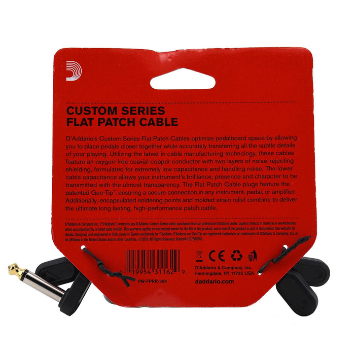 DAddario 4 Inch Flat Patch Cable Right Angle, Twin Pack