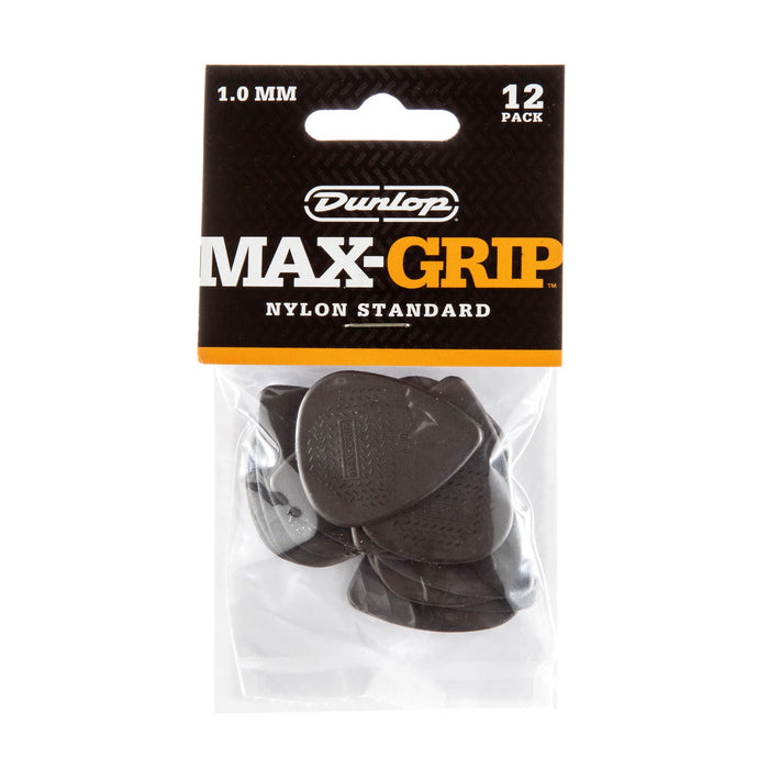 Púas Dunlop 1.0 de nailon gris Max Grip Standard, paquete de 12