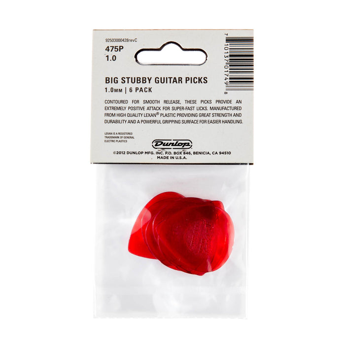 Dunlop 1.0 Red Big Stubby Picks 6 Pack