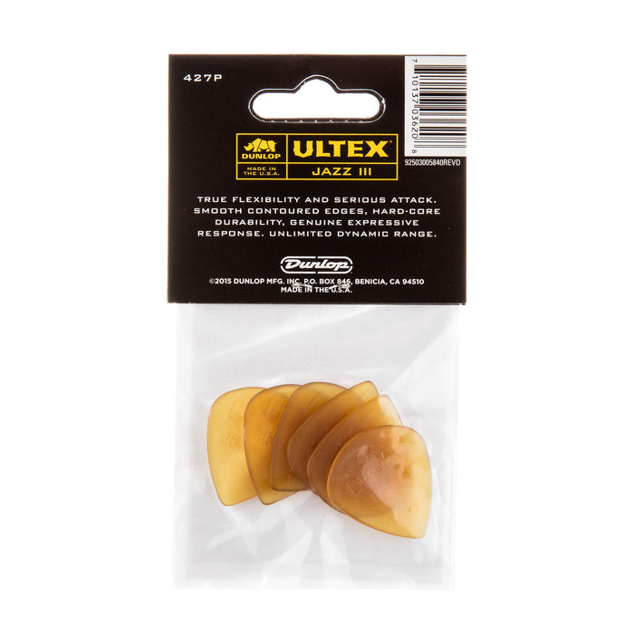 Dunlop 1.38 Yellow Ultex Jazz III Picks 6 Pack