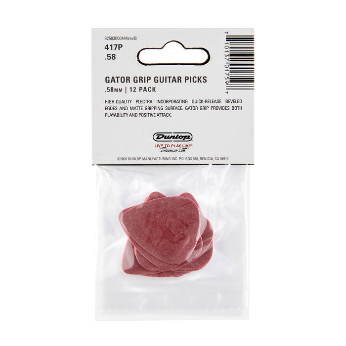 Dunlop .58 Red Gator Grip Standard Picks 12 Pack