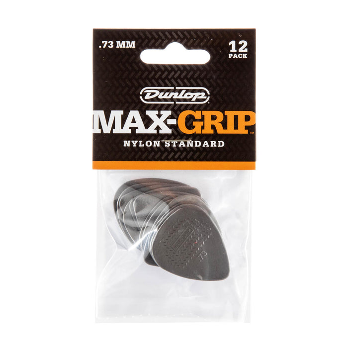 Púas Dunlop .73 de nailon gris Max Grip Standard, paquete de 12