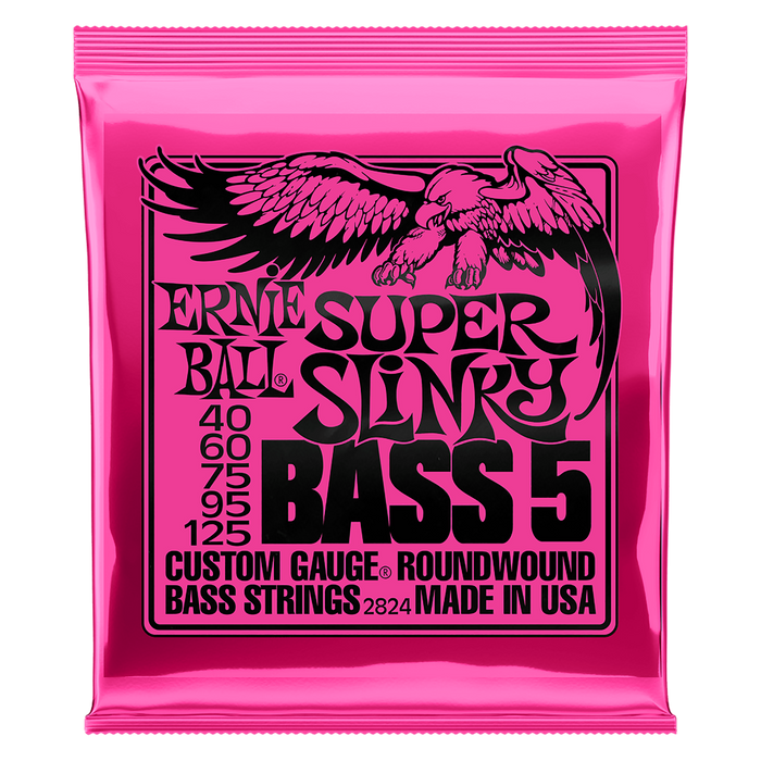 Cuerdas para bajo eléctrico de 5 cuerdas Ernie Ball 40-125 Super Slinky Nickel Wound