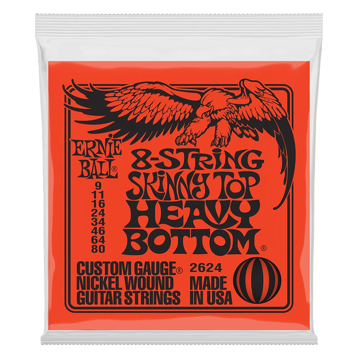 Cuerdas para guitarra eléctrica Ernie Ball de 8 cuerdas con entorchado en níquel, parte superior delgada y parte inferior pesada