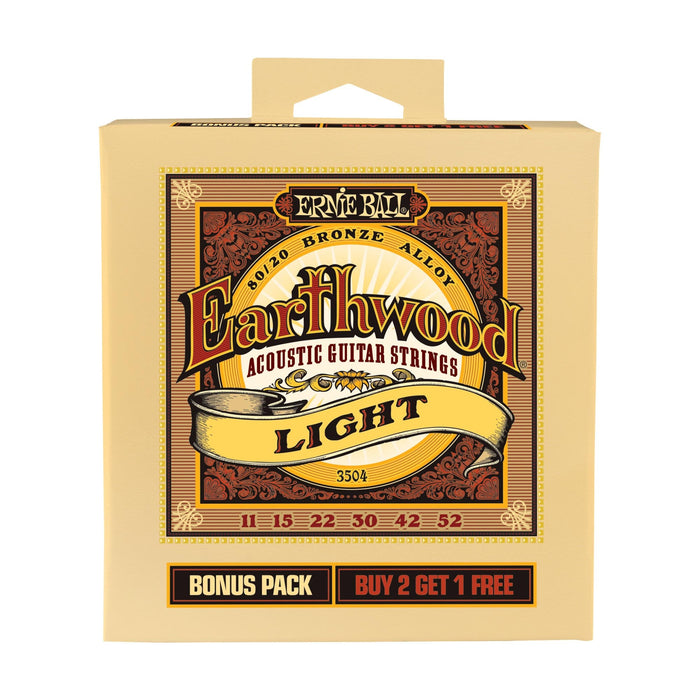 Cuerdas para guitarra acústica Ernie Ball Earthwood Light 80/20 Bronze + paquete adicional