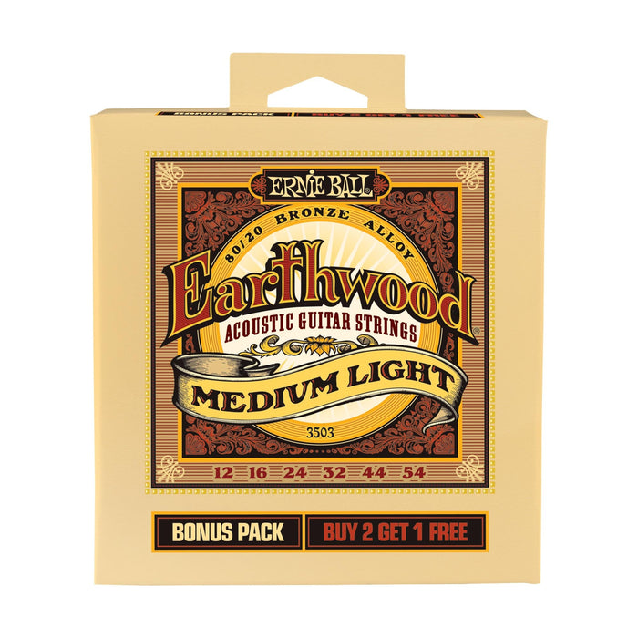 Ernie Ball Earthwood Medium Light 80/20 Bronze Acoustic Guitar Strings + Bonus Pack