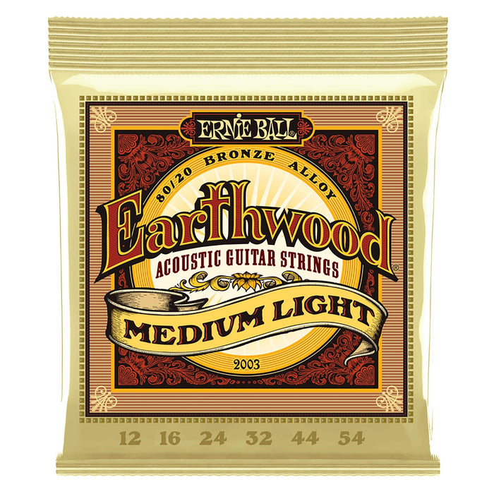 Ernie Ball 12-54 Medium Light Earthwood 80/20 Bronze Acoustic Guitar Strings