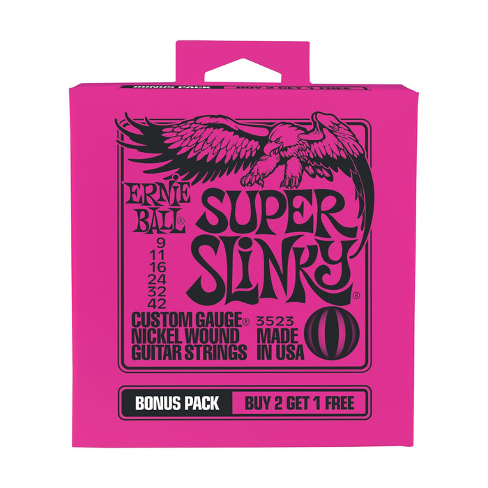 Cuerdas para guitarra eléctrica Ernie Ball Super Slinky Nickel Wound + paquete adicional