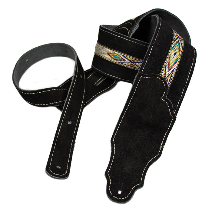 Franklin Strap 2.5 inch Black Suede with Suede Backing and Southwest Hitch Weave