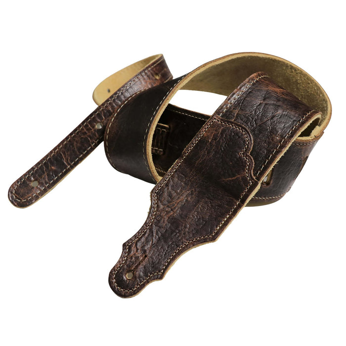 Correa Franklin Strap de 2,5 pulgadas de ancho con diseño de bisonte americano, color chocolate con reverso de gamuza color miel y costuras naturales