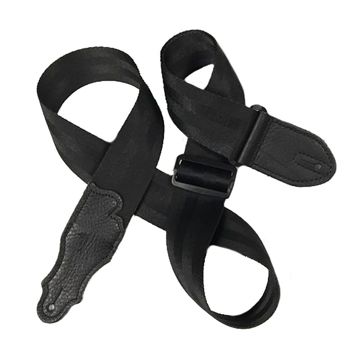 Cinturón de seguridad tipo aviador de 2 pulgadas con extremos de cuero negro de Franklin Strap, color negro