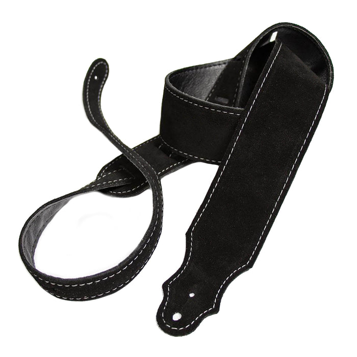 Franklin Strap 2 inch Black Suede Purist with Leatherette Backing and Silver Stitching