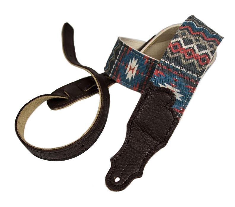 Franklin Strap 2 inch Old Aztec Pattern on Distressed Canvas, Blue / Red