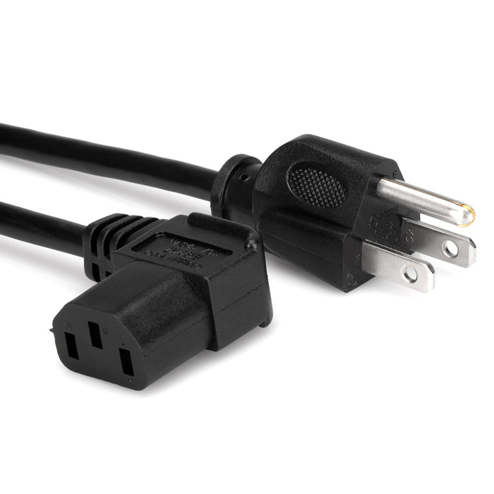 Cable de alimentación Hosa de 8 pies, en ángulo recto IEC C13 a NEMA 5-15P